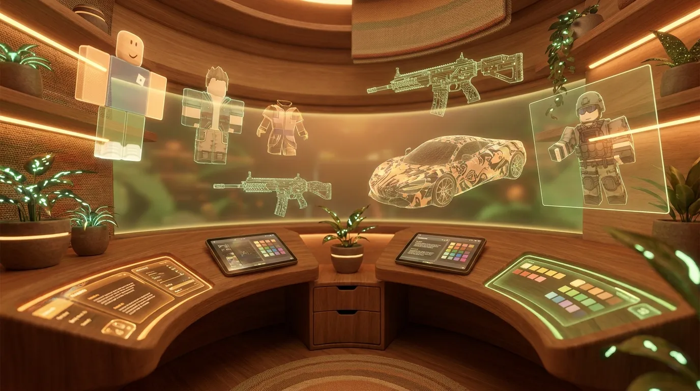 Game skin mockup design workspace