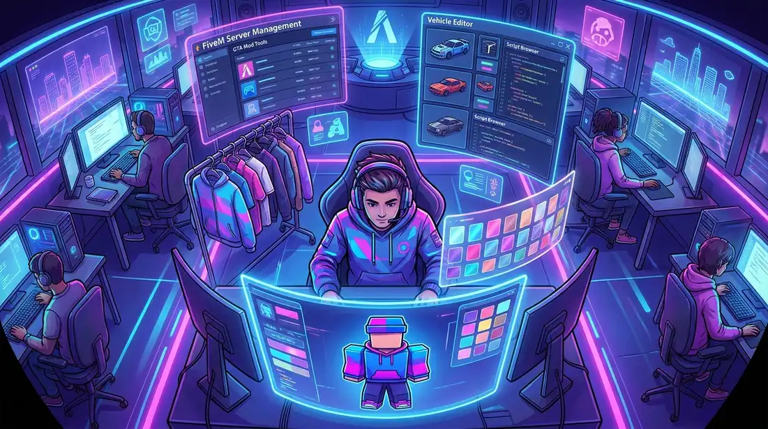 Roblox avatar outfit planning on a digital design workspace