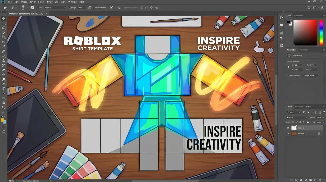 Roblox shirt template layout with colored sections