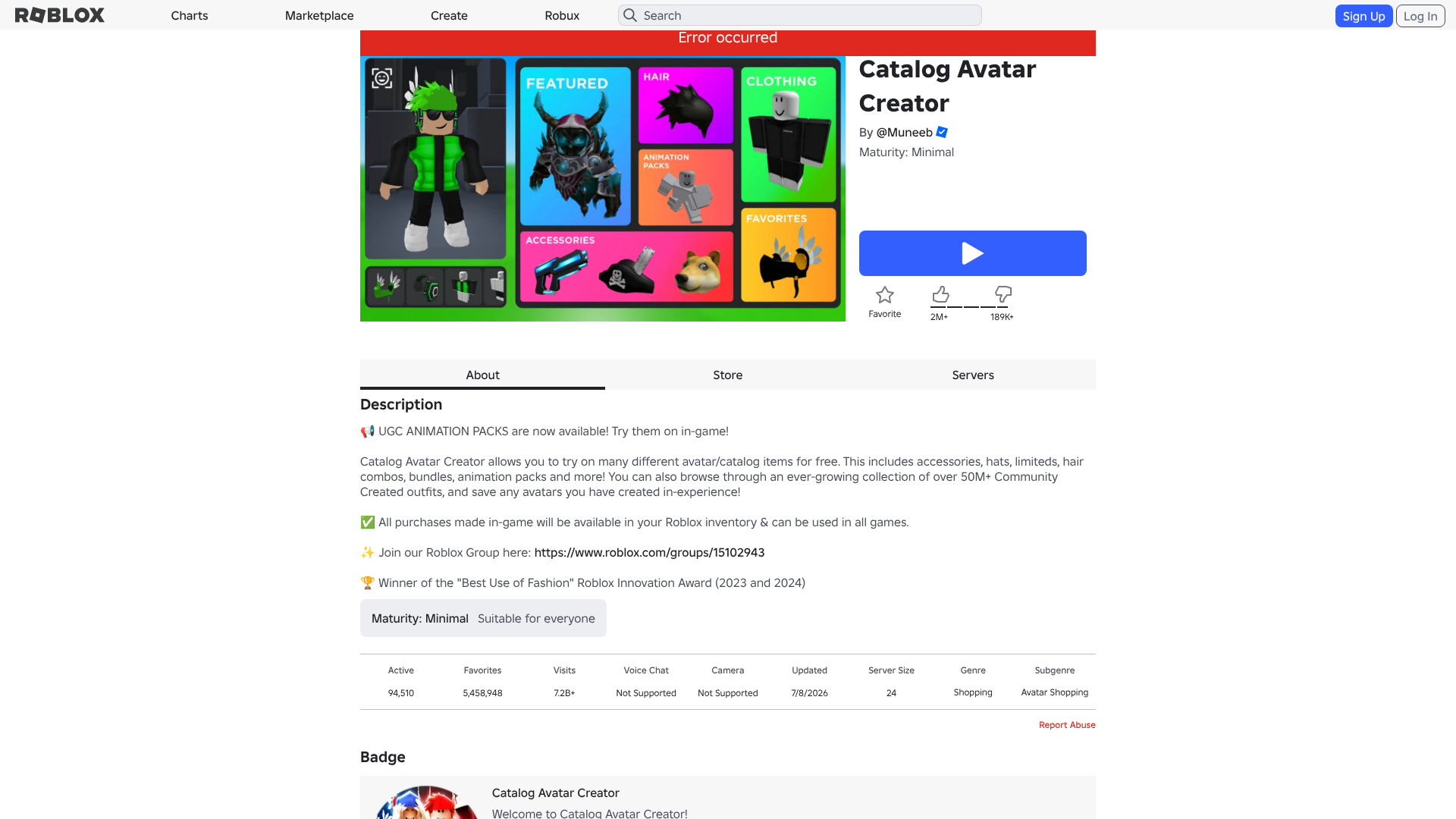2. Catalog Avatar Creator Homepage