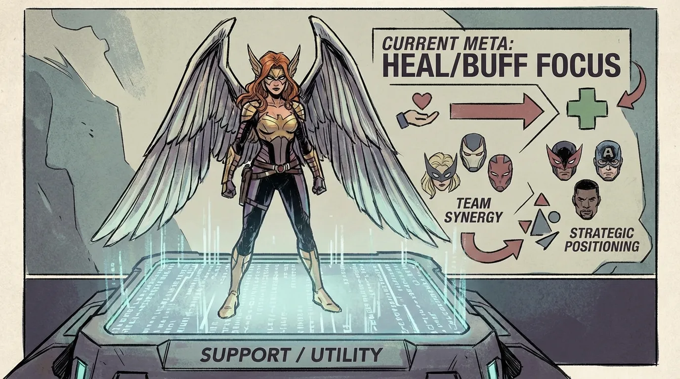 an artists illustration take of Angela Marvel Rivals Role in the Current Meta