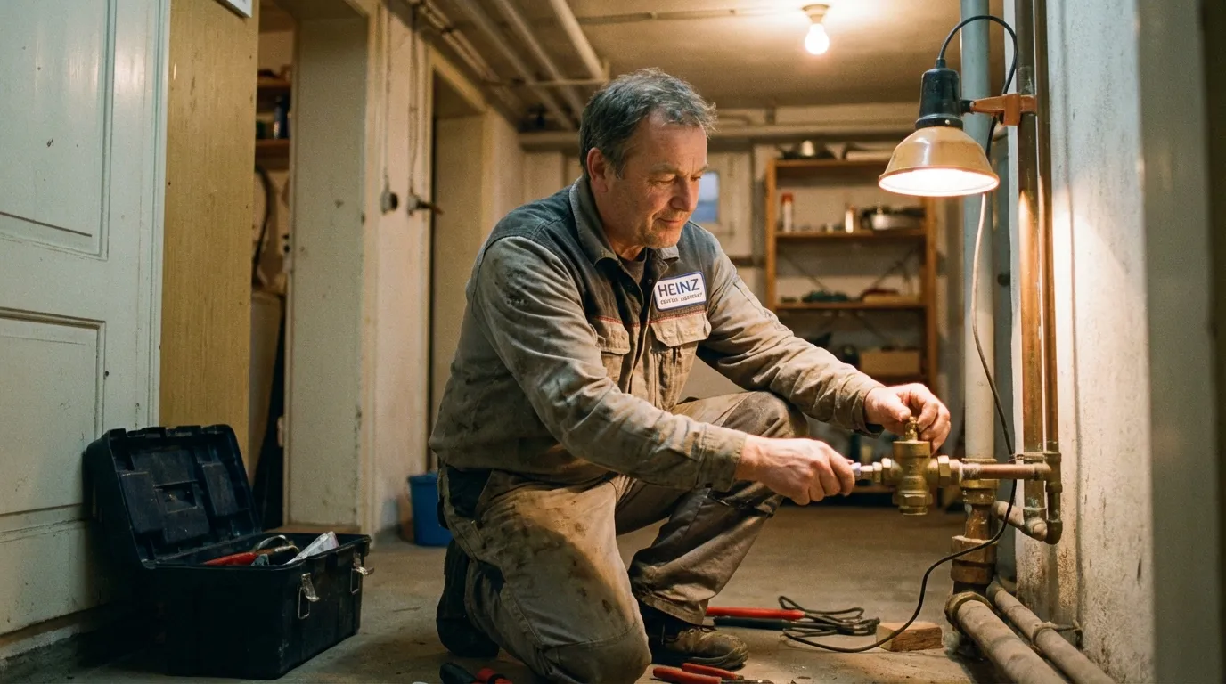 Emergency plumber shutting off water valve