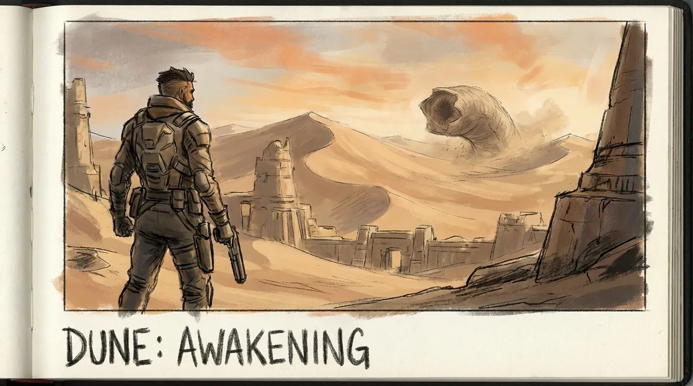 an artists recreation of the game dune awakening