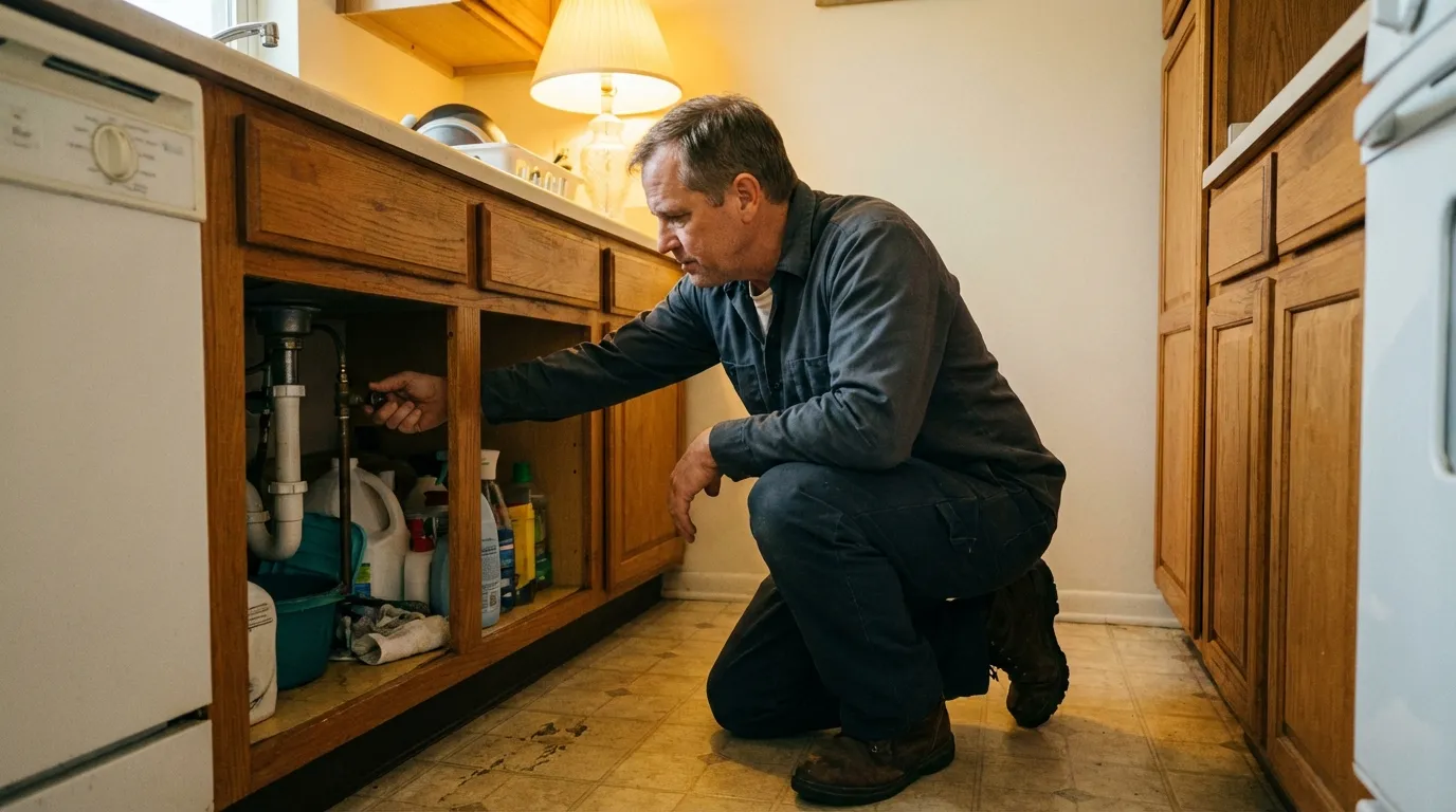 Renter turning off water valve under sink