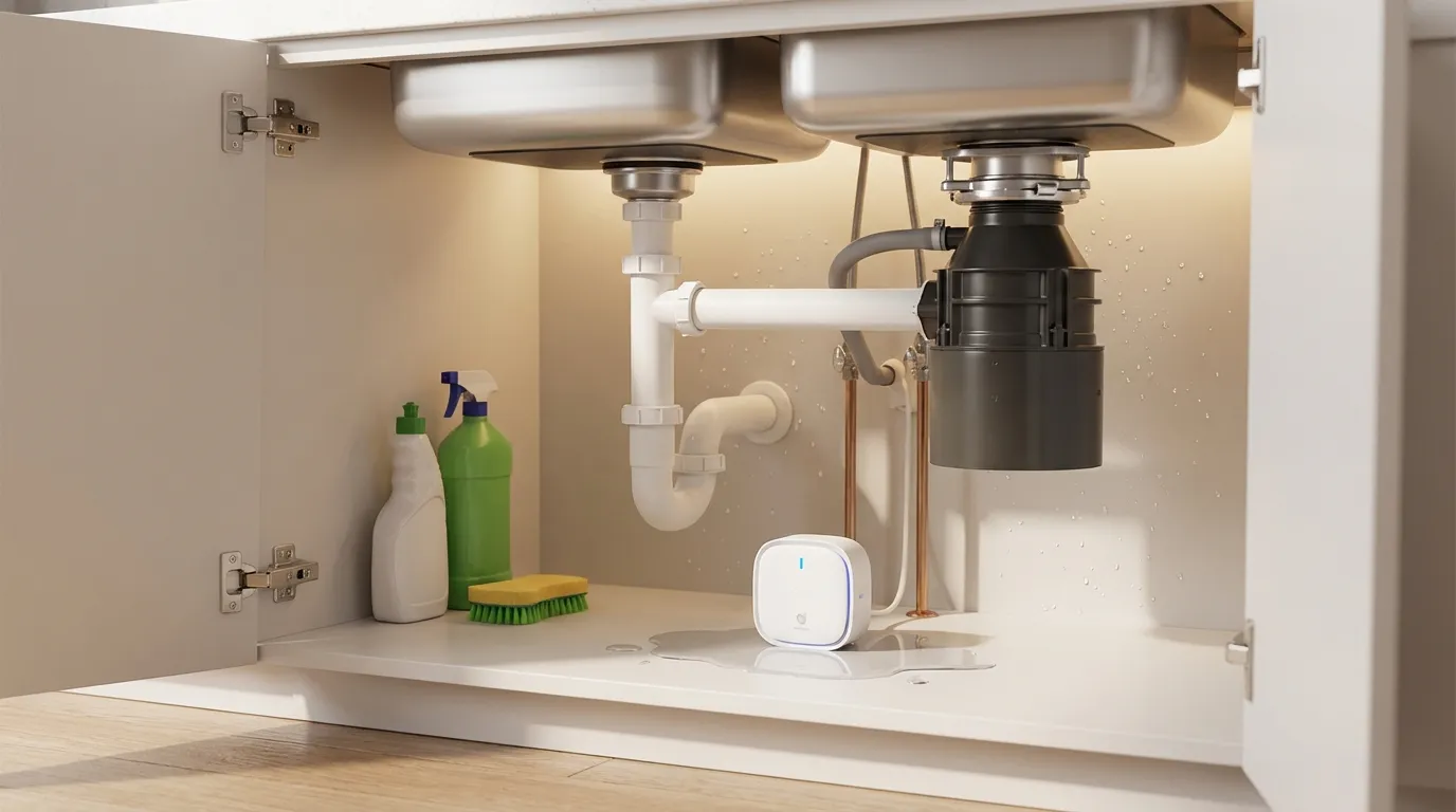 Smart leak detector installed under sink