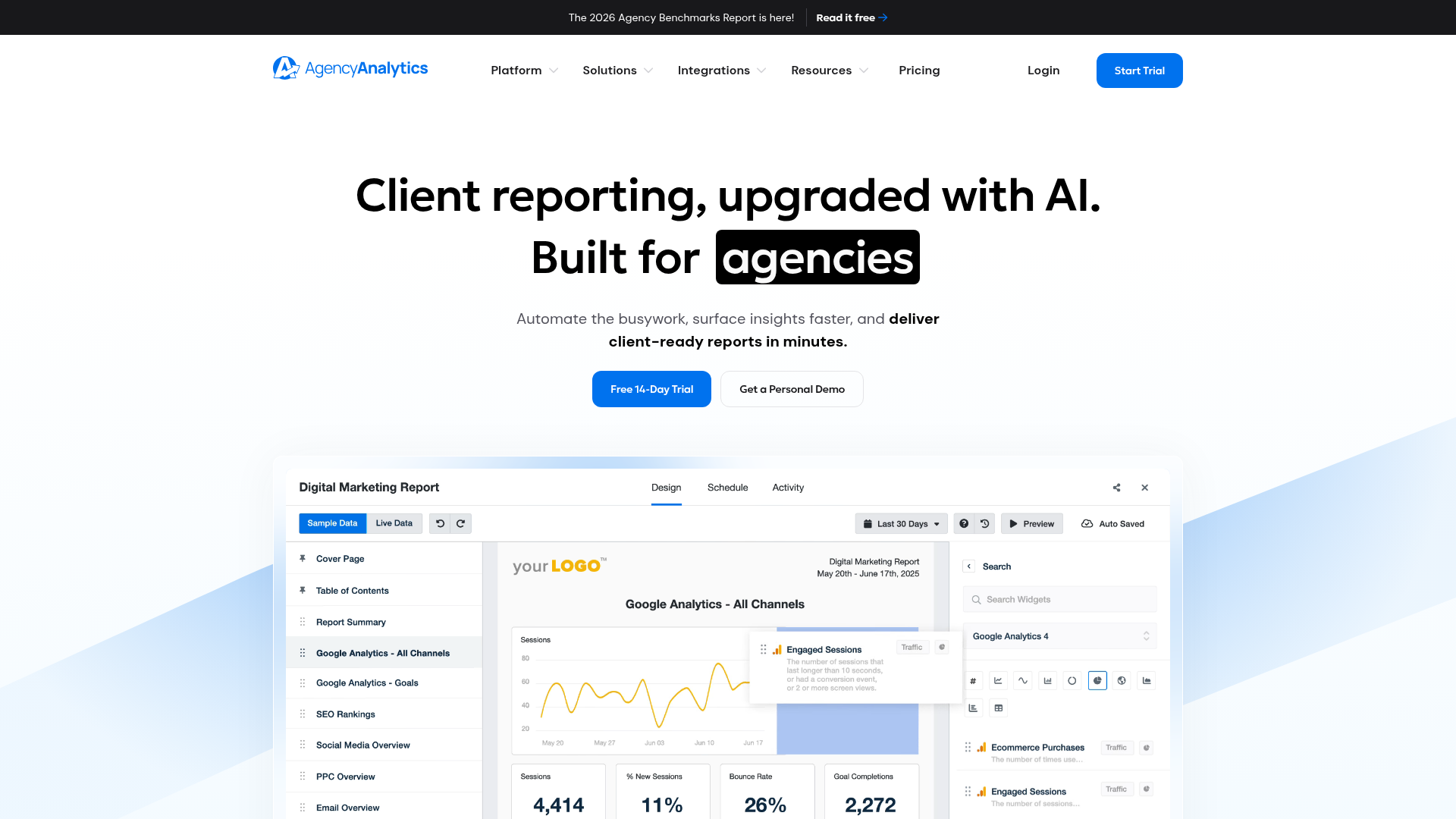 3. AgencyAnalytics Homepage