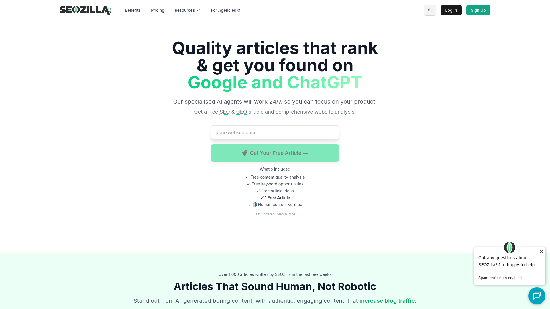1. SEOZilla.ai Homepage