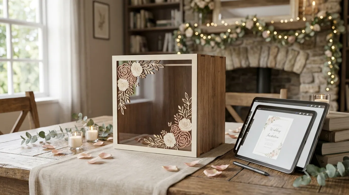 Elegante Briefbox auf einem Hochzeitstisch