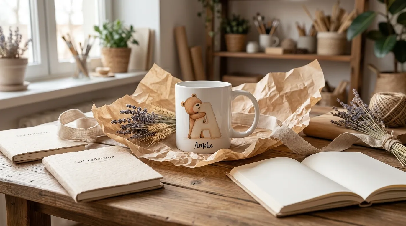 Handgemachtes Geschenk auf einem Holztisch