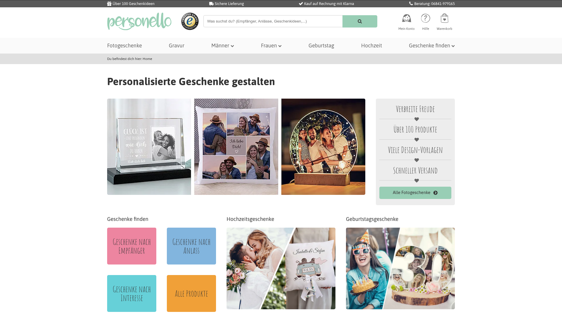3. Personello, Starker Anbieter für Fotogeschenke und Klassiker Homepage