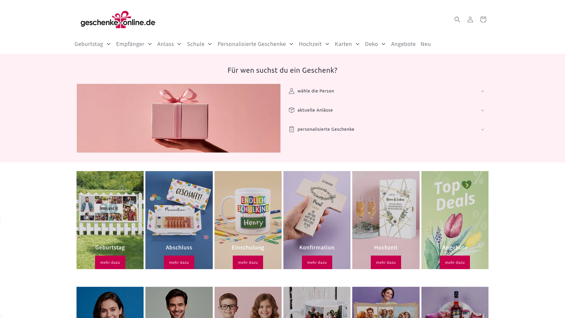 2. Geschenke Online Homepage