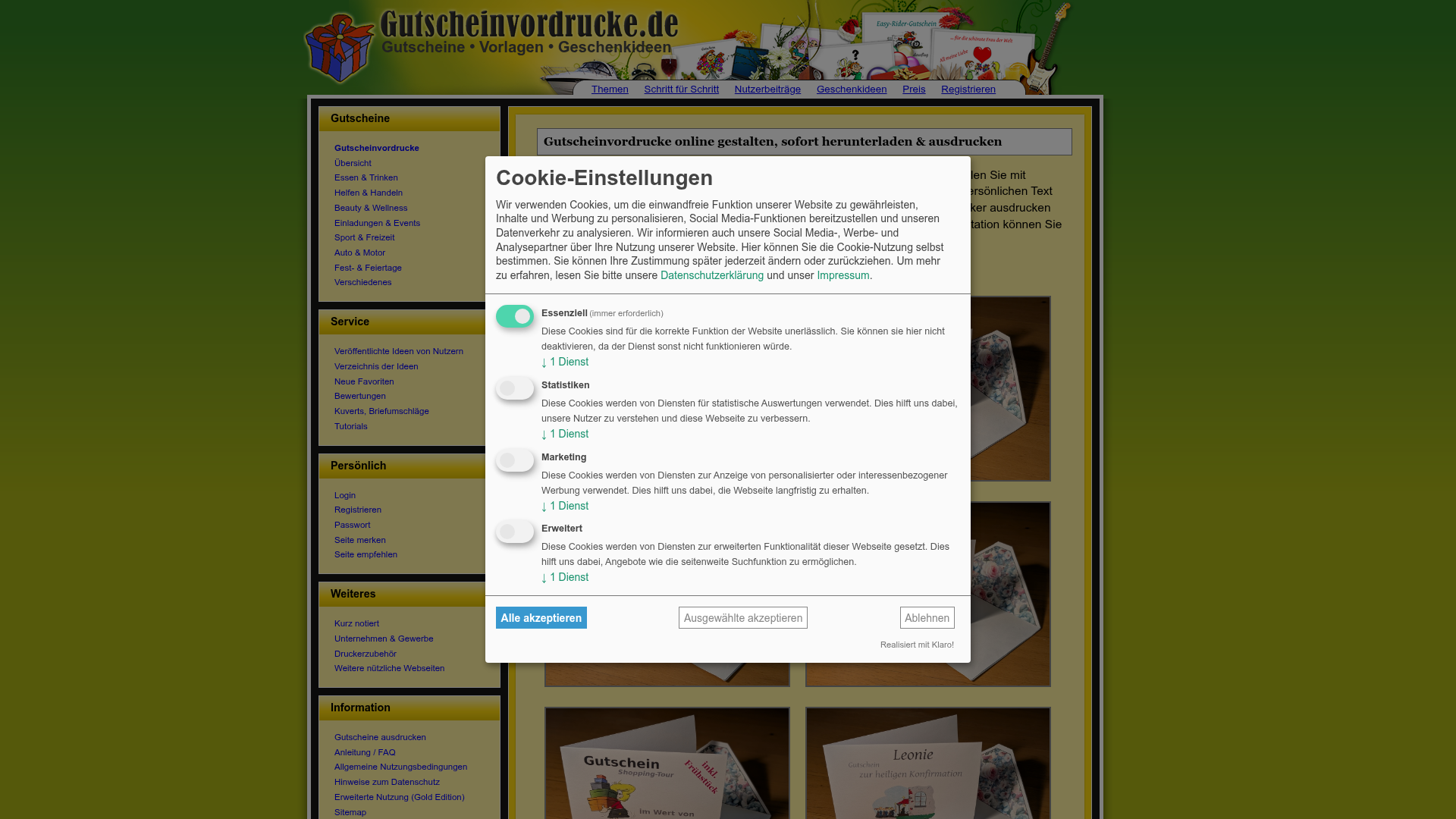 2. Gutscheinvordrucke.de Homepage
