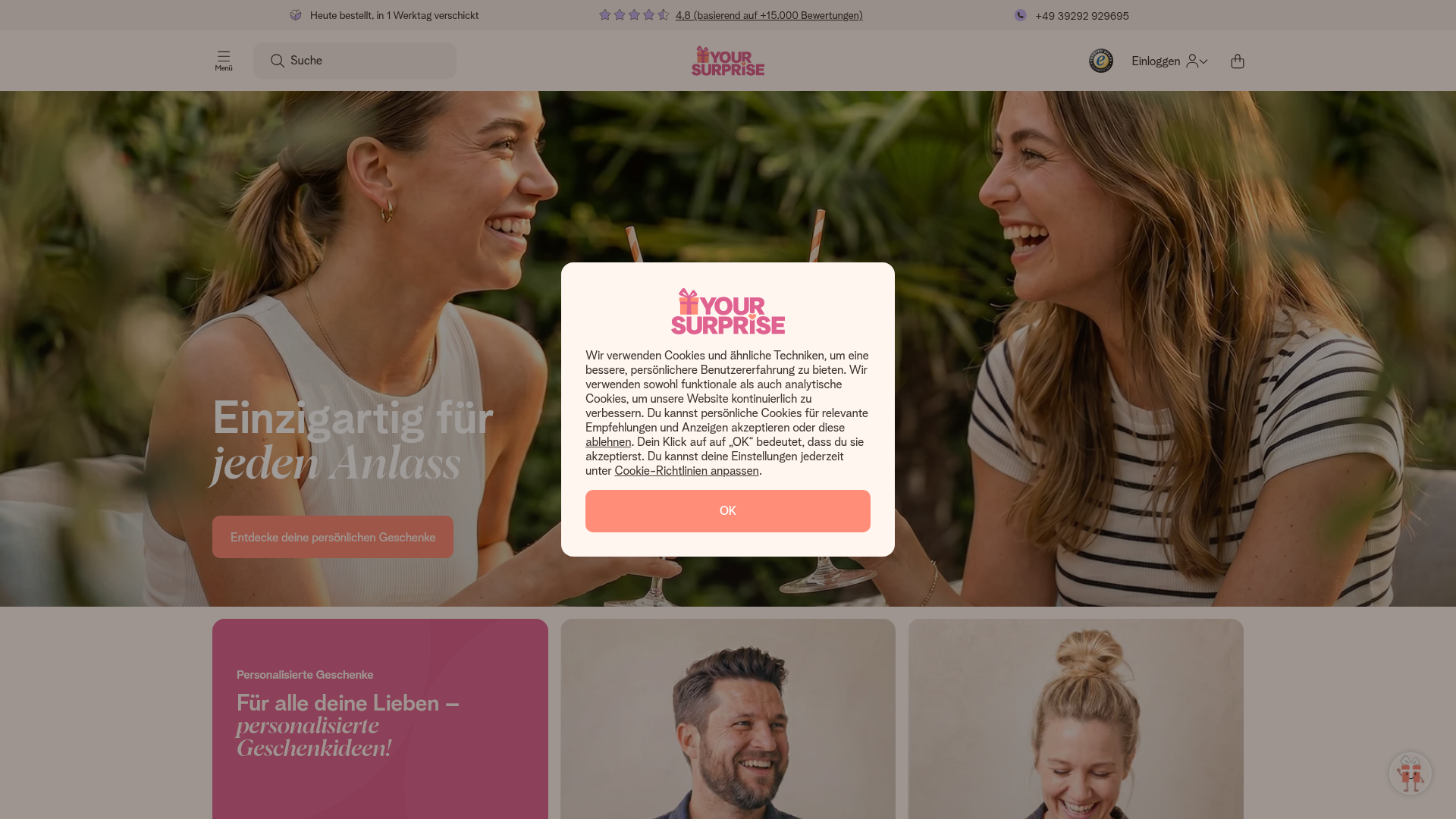 2. YourSurprise, Große Auswahl für viele Geschenktypen Homepage
