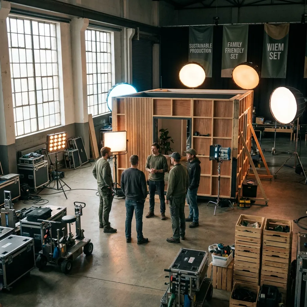 Nachhaltiges Filmset mit LED-Licht und wiederverwendbaren Kulissenelementen