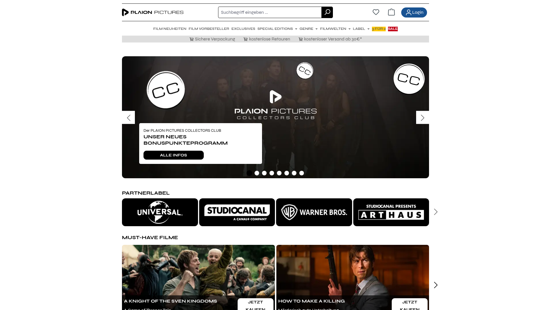 PLAION PICTURES Filmshop, Stark für Sammler und besondere Editionen Homepage