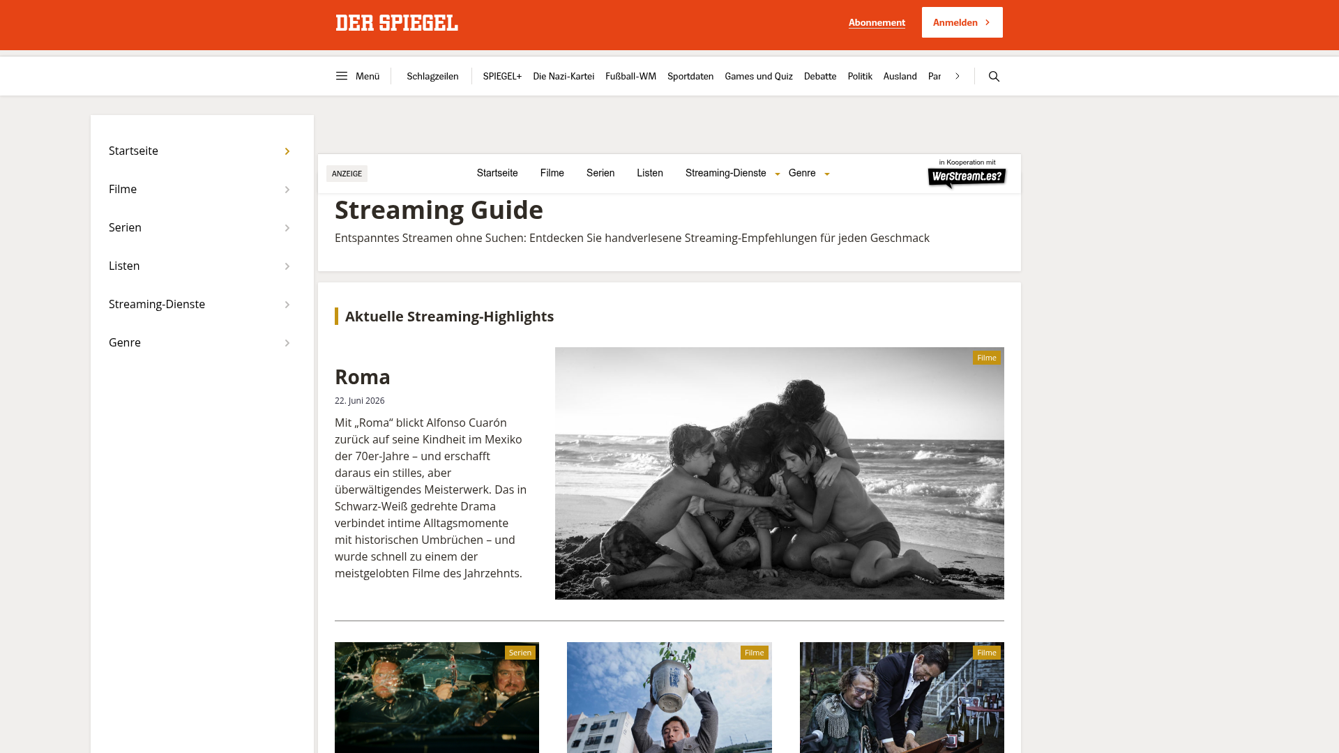 4. SPIEGEL Streaming Guide Homepage