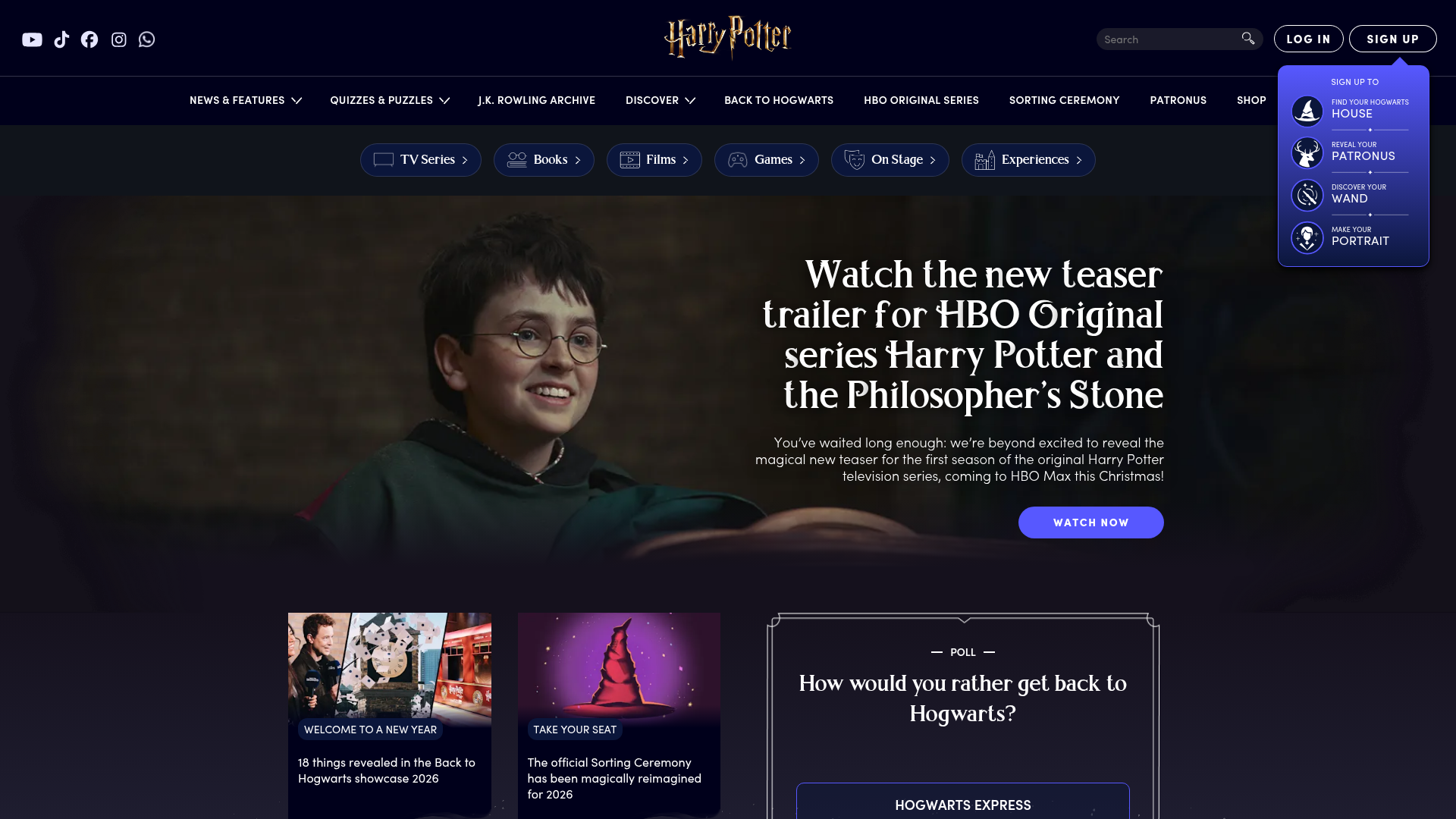 Harry Potter / Wizarding World: Die zugänglichste Fantasy-Welt Homepage