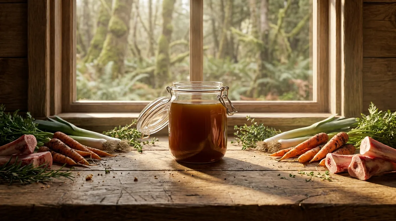 Bio-Knochenbrühe im Glas mit natürlichen Zutaten