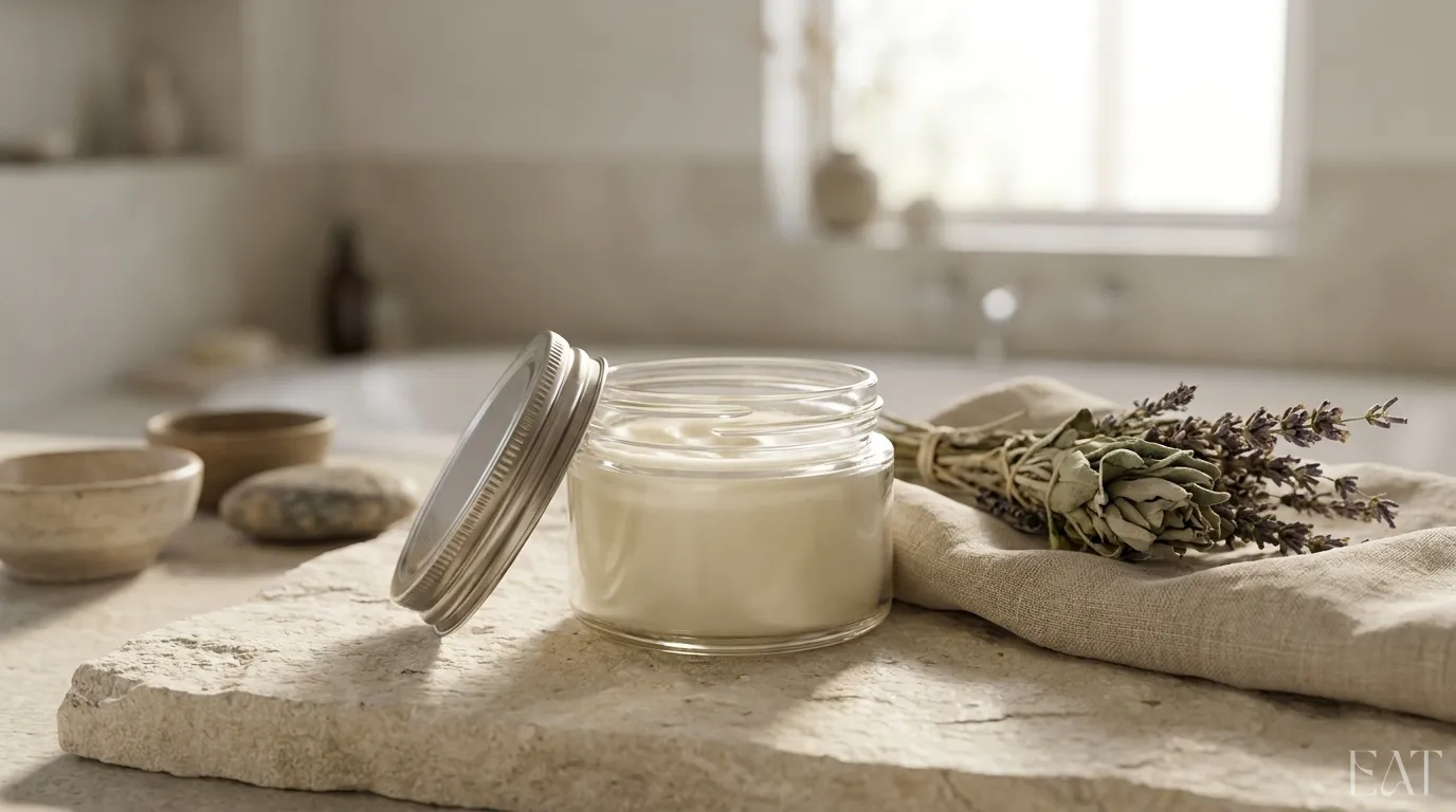 Bio-Tallow Balm in einer minimalistischen Badezimmer-Szene