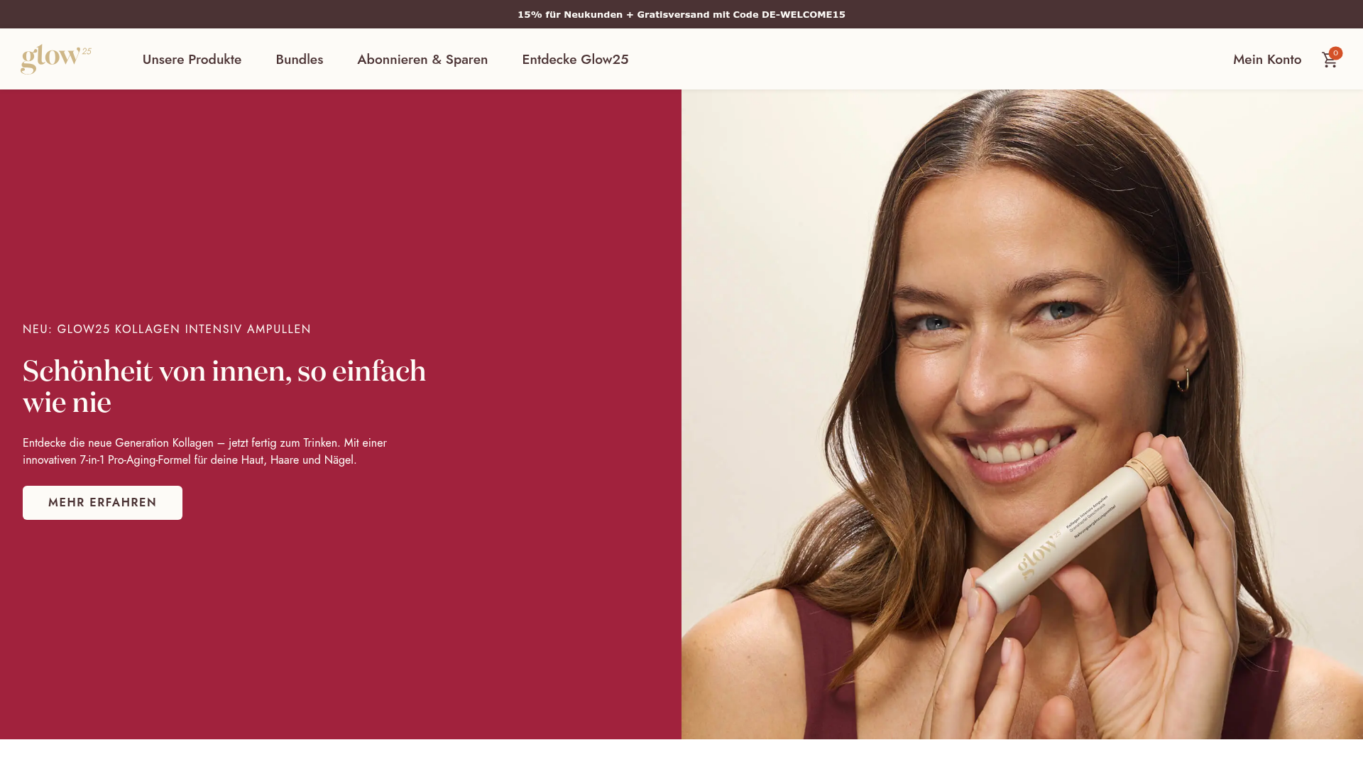 4. Glow25 Homepage