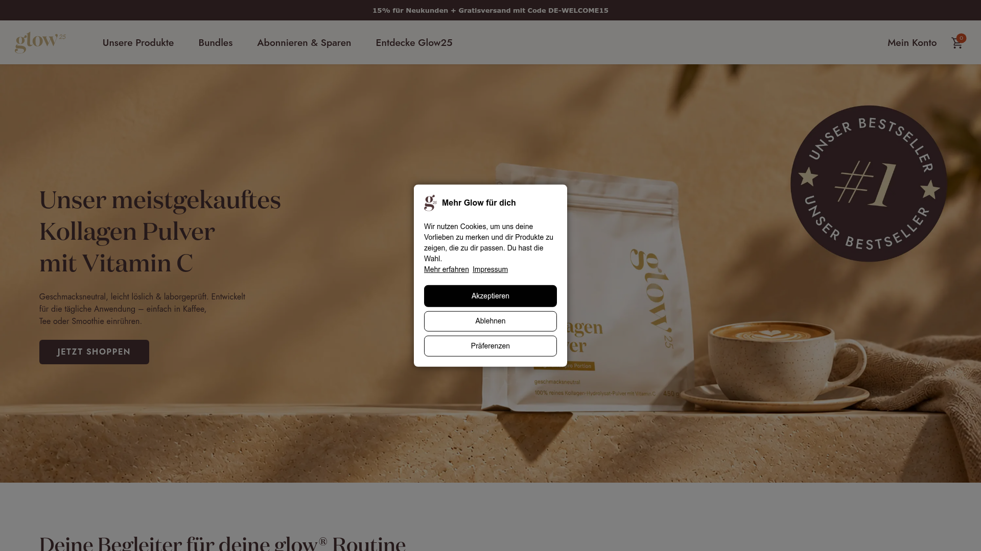 3. Glow25 Homepage
