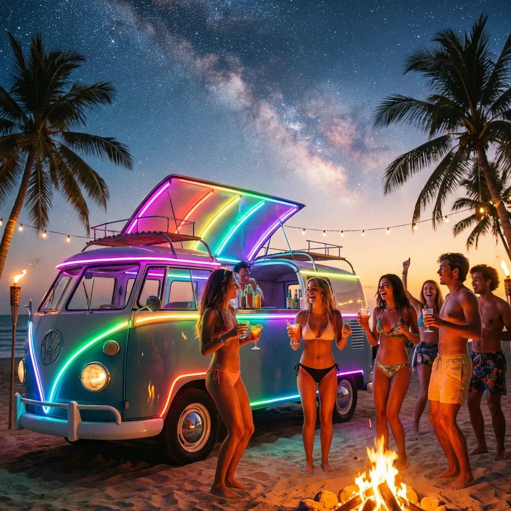 Abendliche Springbreak Party mit Beleuchtung