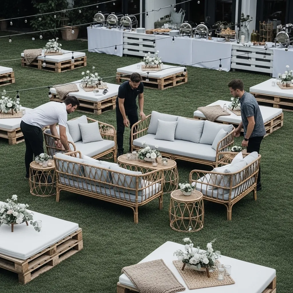 Aufbau einer stilvollen Gartenlounge für ein Event