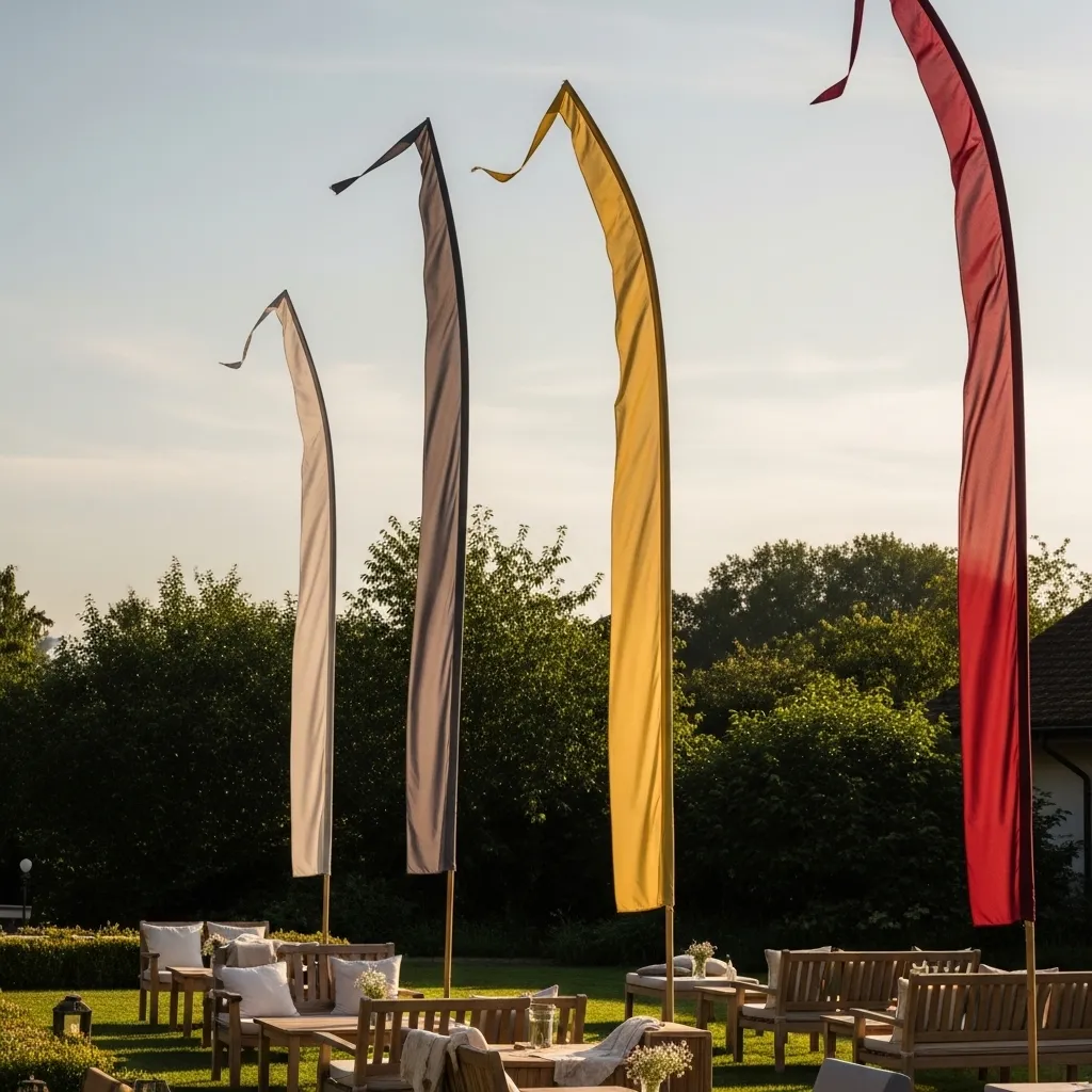 Bali-Fahnen bei einer Schweizer Gartenhochzeit