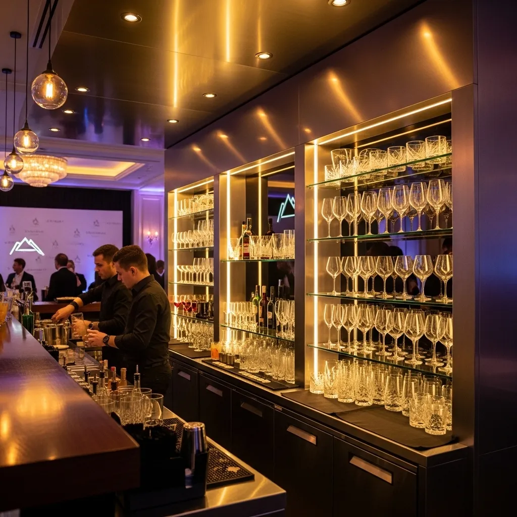 Barbereich mit gemieteten Gläsern