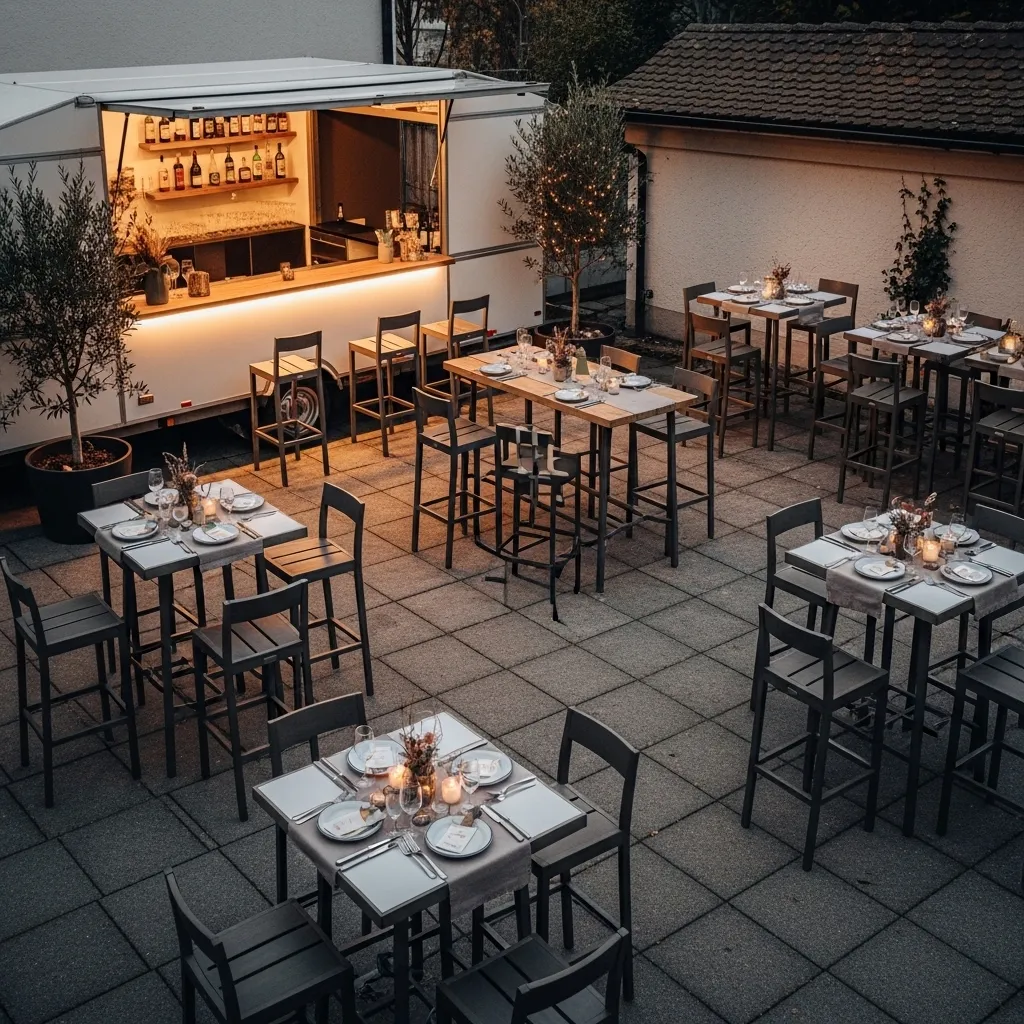 Barhocker an einer stilvollen Eventbar im Freien