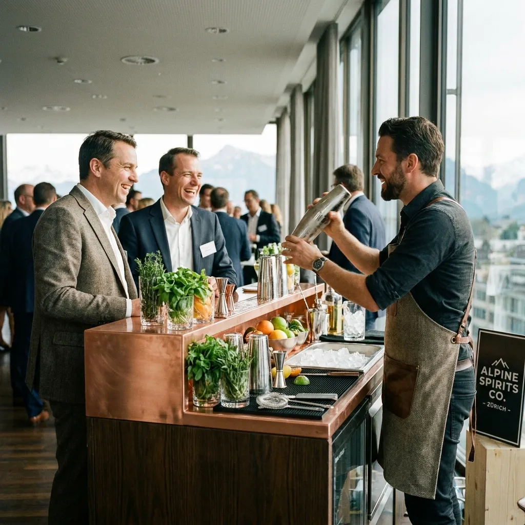 Barkeeper bereitet Signature Drink an einer modernen mobilen Bar zu