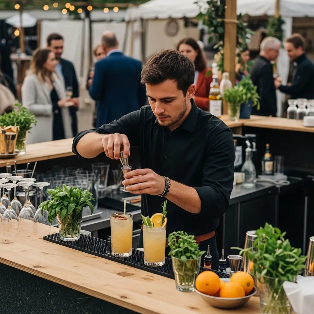 Barkeeper mixt Cocktails auf Hochzeit