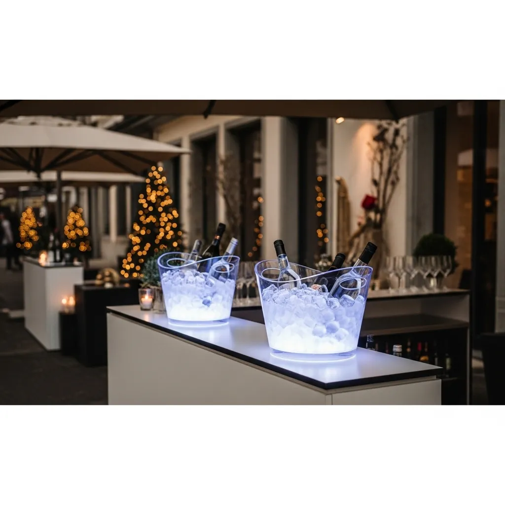 LED Eiskübel mieten für Events in der Schweiz 2 Beleuchteter Barbereich mit LED-Eiskübeln