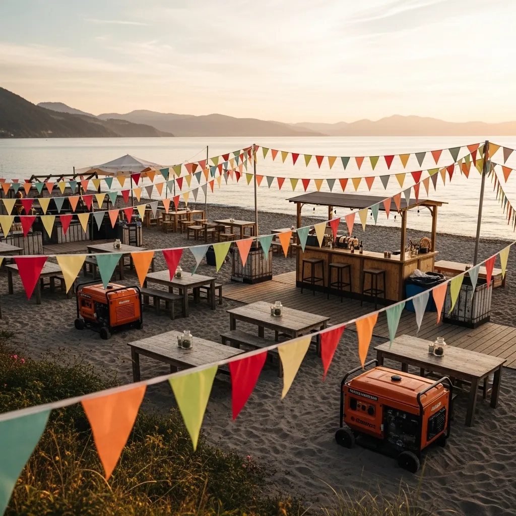 Bunte Wimpel über einer sommerlichen Eventfläche