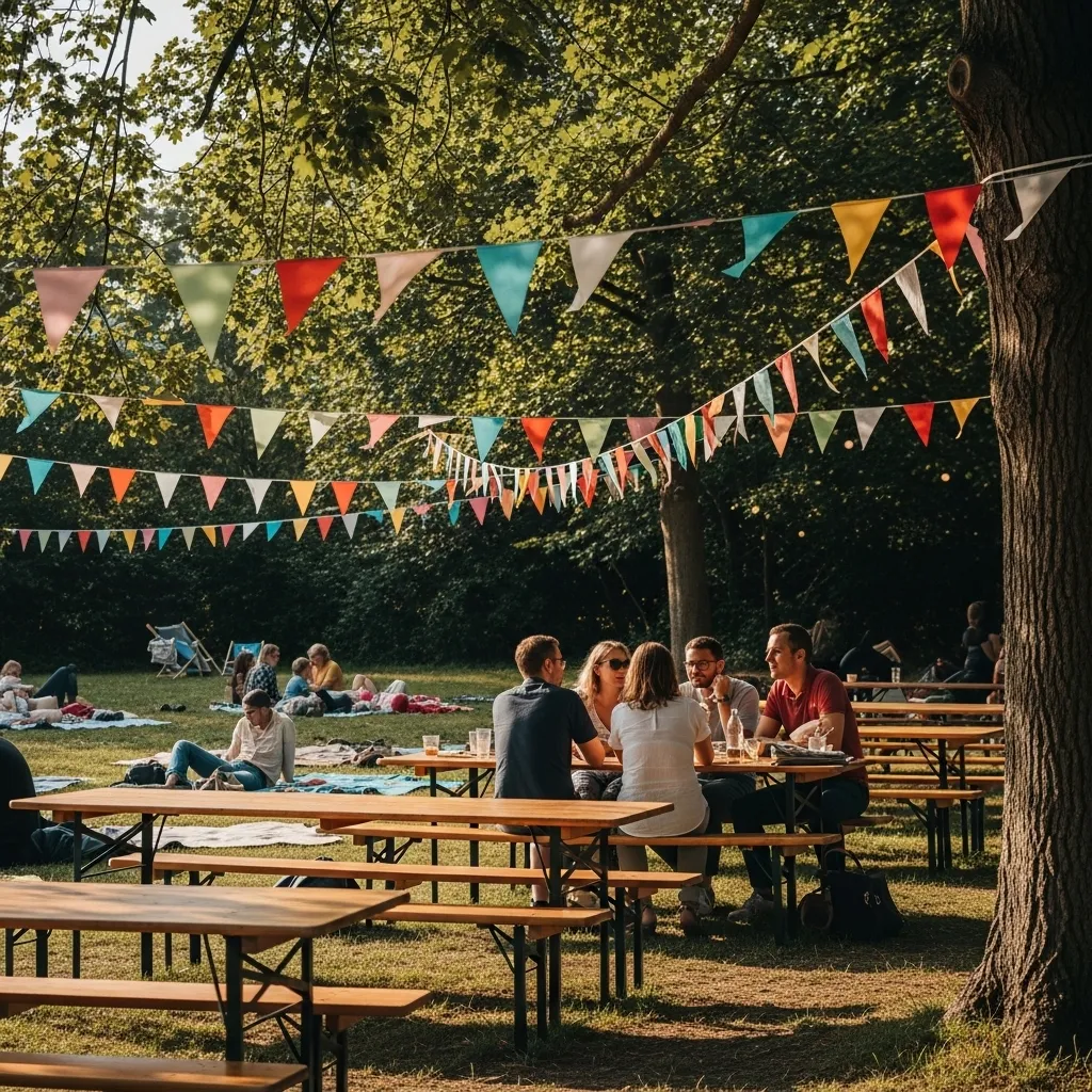 Bunte Wimpelketten bei Outdoor-Event