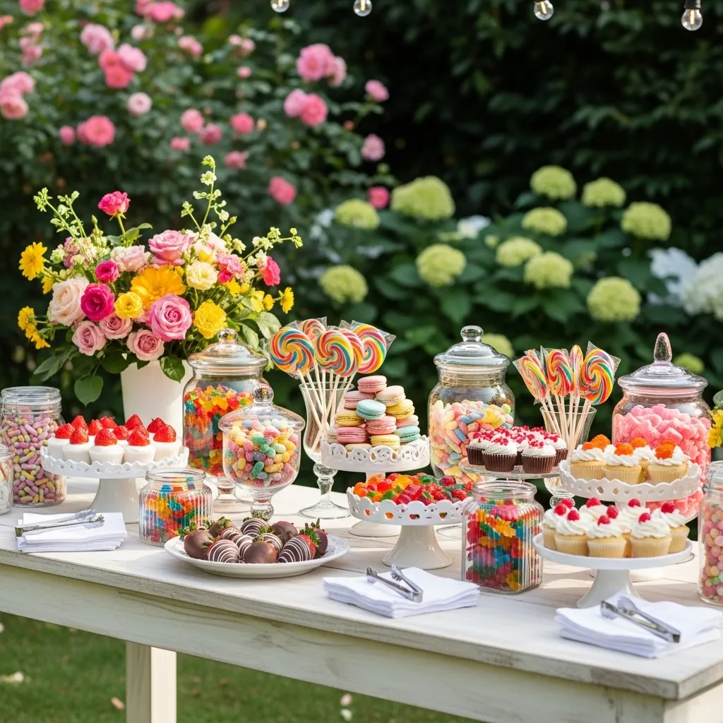 Candybar auf einer Sommerparty im Freien