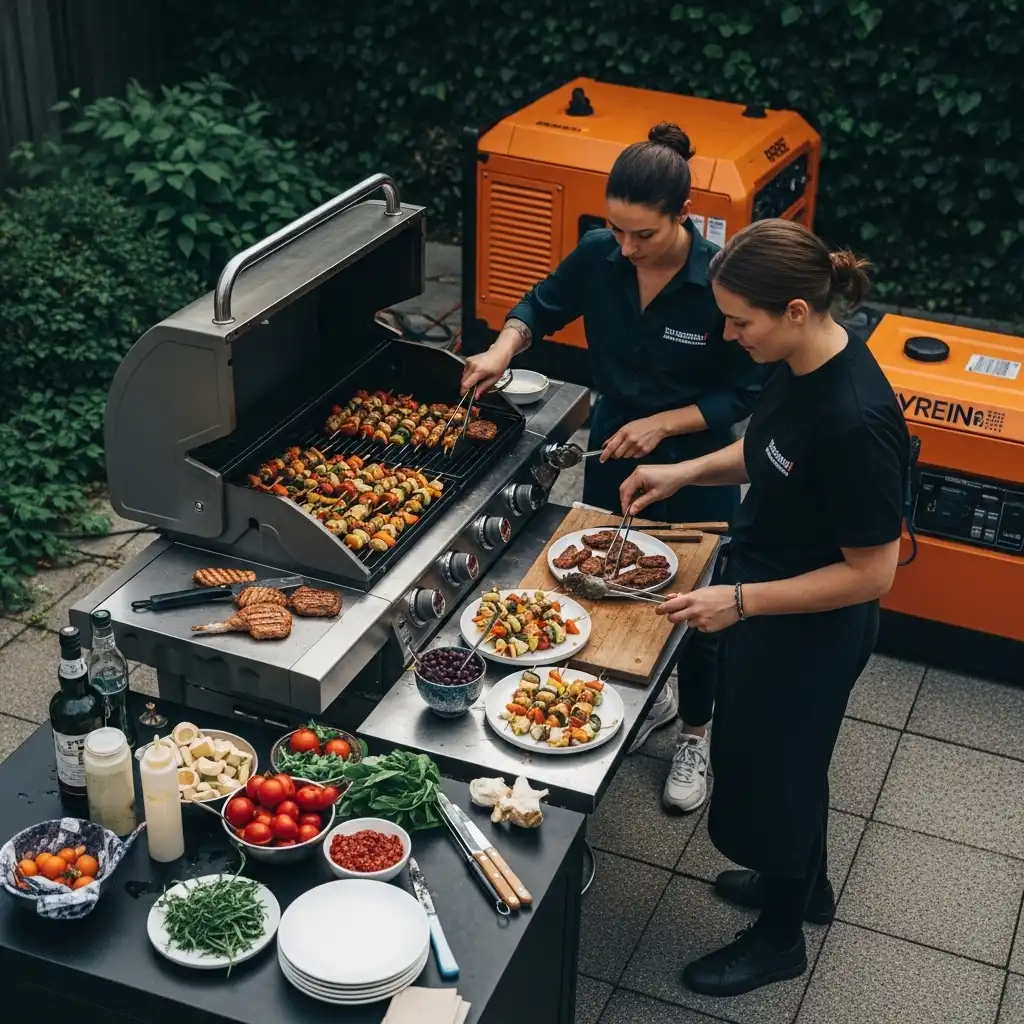 Gasgrill Mieten Zürich für Events & Feiern 3 Catering-Team bereitet pflanzliche und klassische Grillgerichte zu