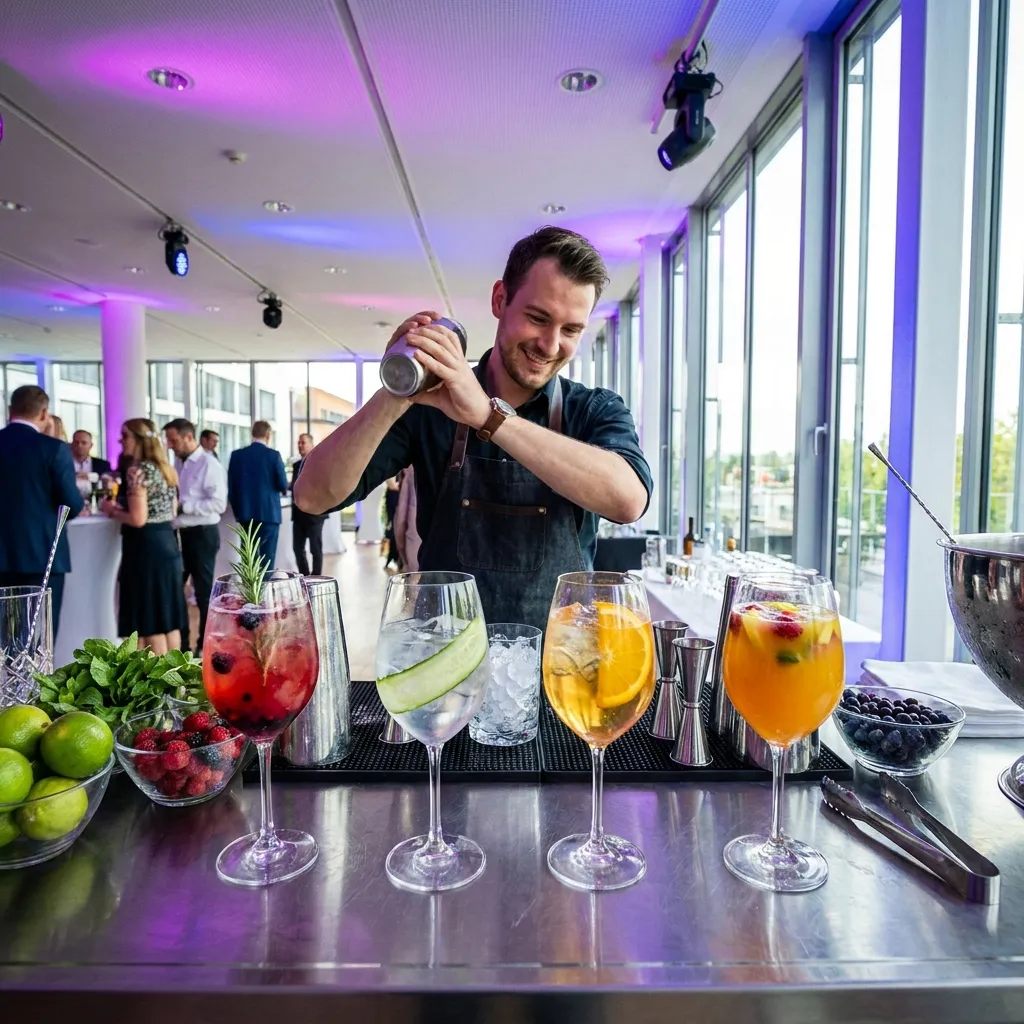 Cocktail-Station mit Mocktails und Signature-Drinks auf einer Hochzeit