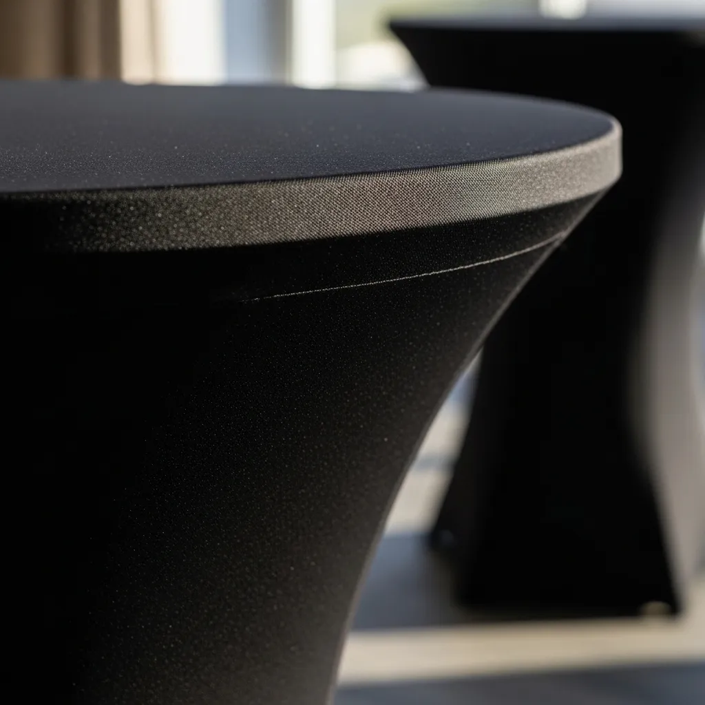 Detailaufnahme einer Stretch‑Stehtischhusse