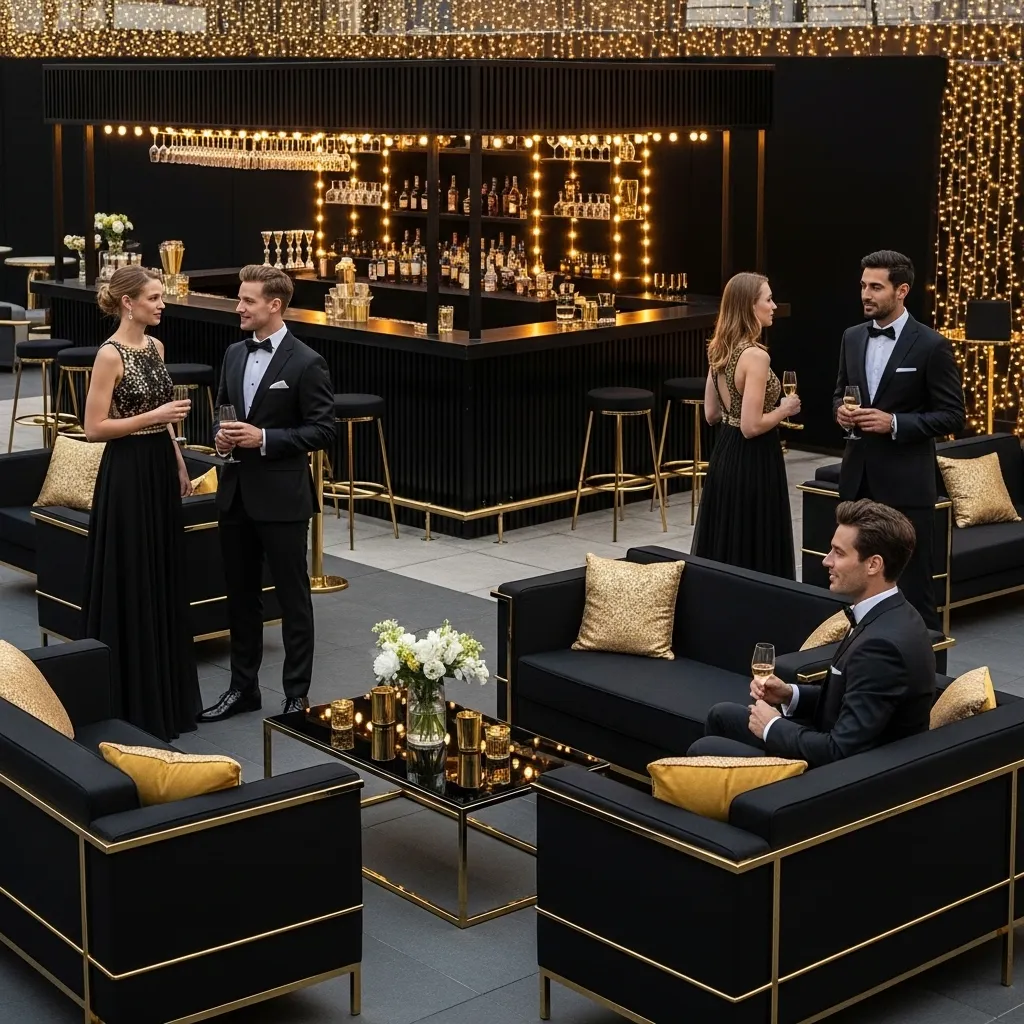 Elegante Black and Gold Gala mit Bar