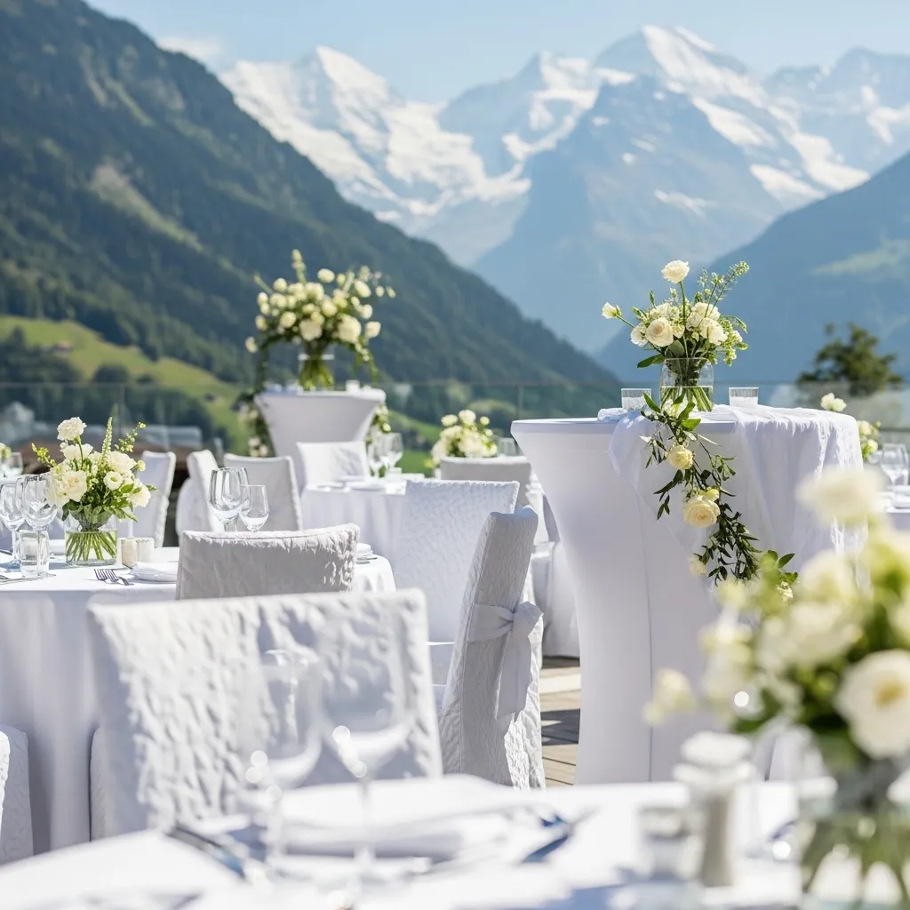 Elegante Eventdekoration mit weißen Hussen