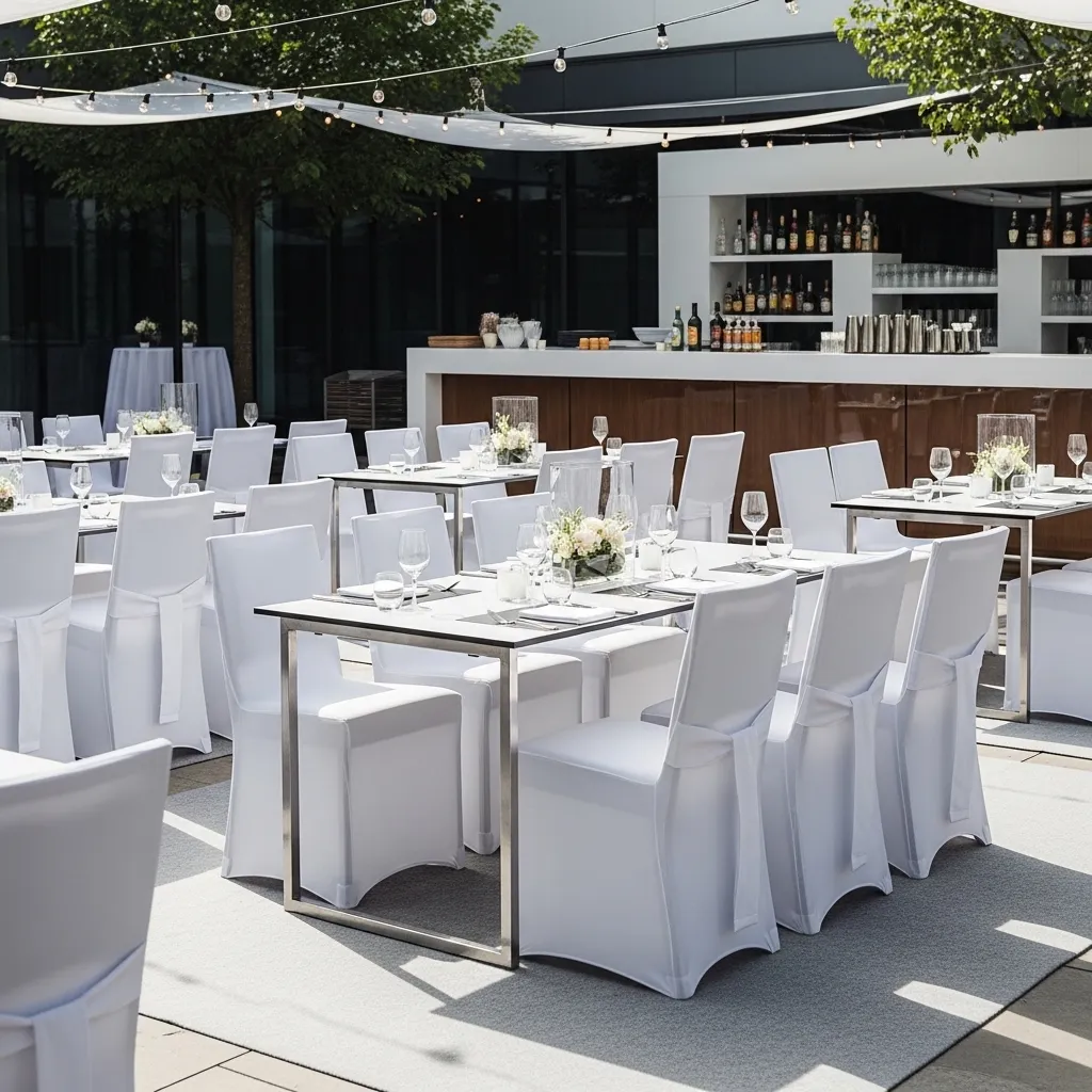Elegante Stuhlhussen auf einem Firmenevent