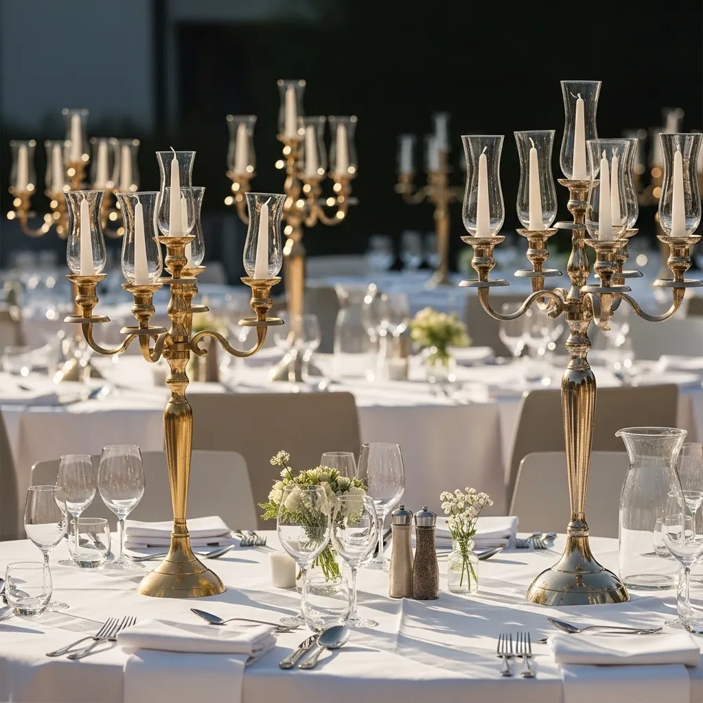 Elegante Tischdekoration mit Kerzenständern