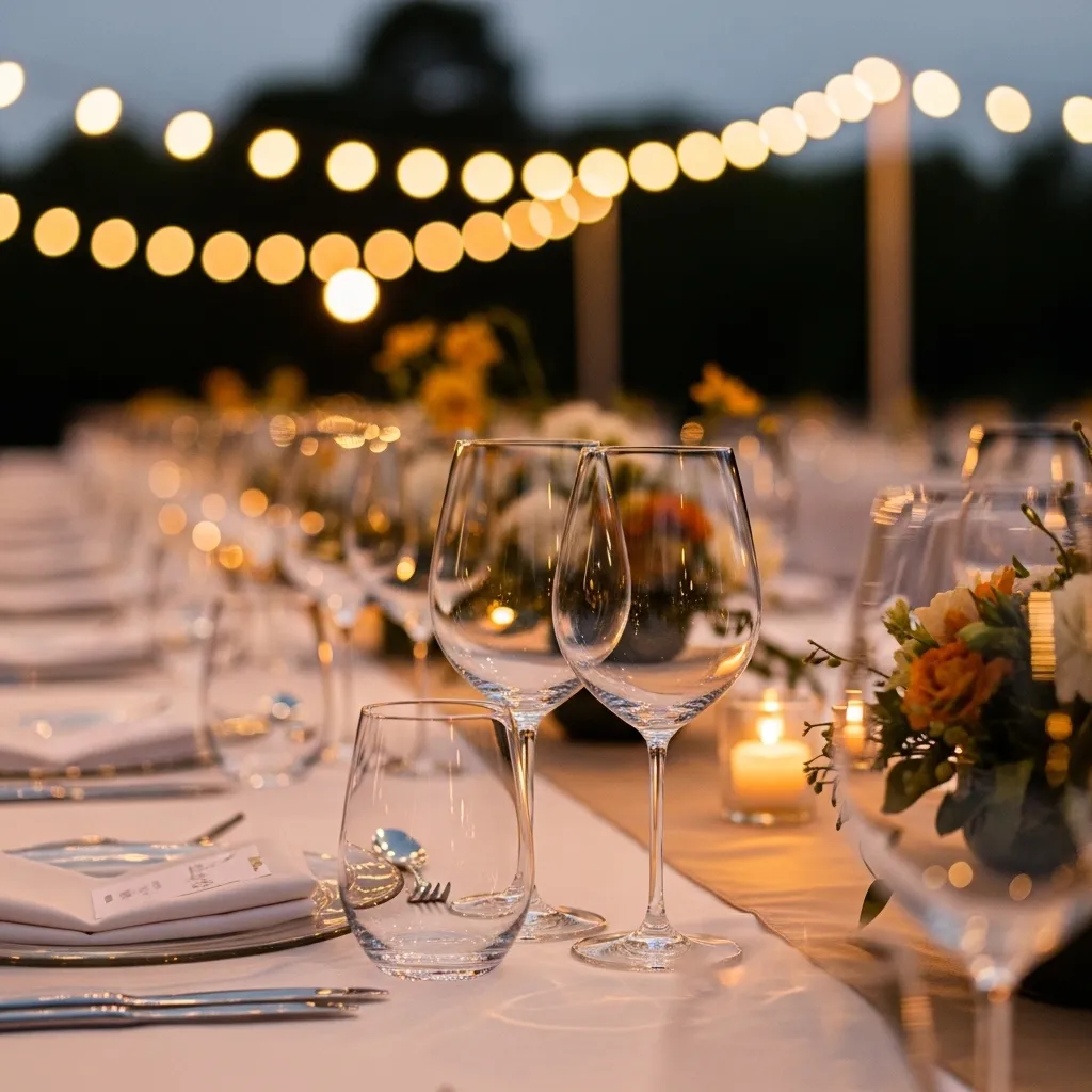 Elegante Weingläser auf Eventtisch