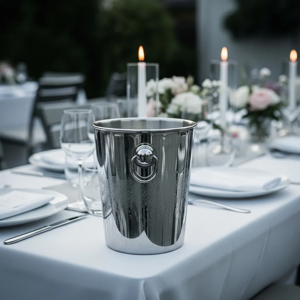 Eleganter Champagnerkühler auf einem Eventtisch