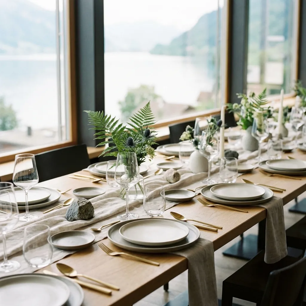 Elegantes Eventgeschirr auf gedecktem Tisch