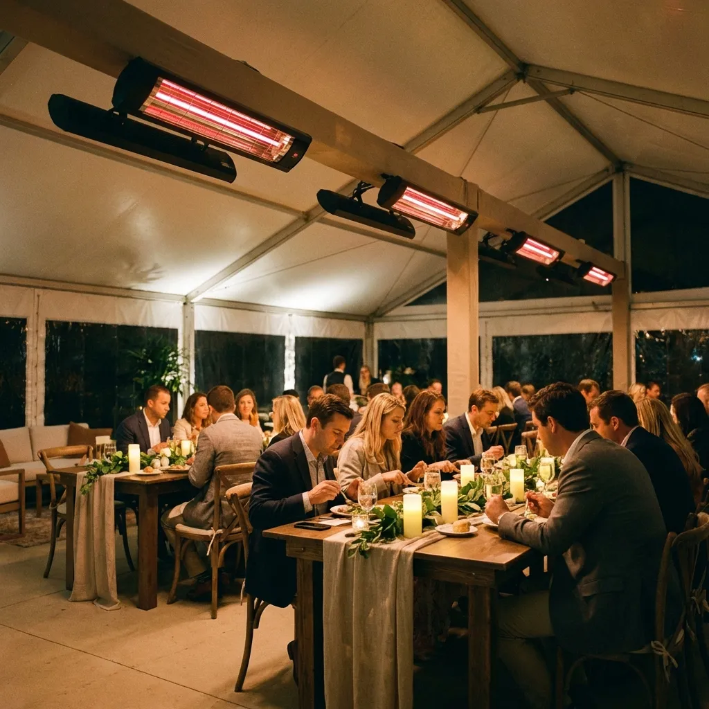 Elektrischer Heizstrahler unter Zelt