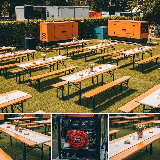 Festbankgarnituren für eine Gartenfeier