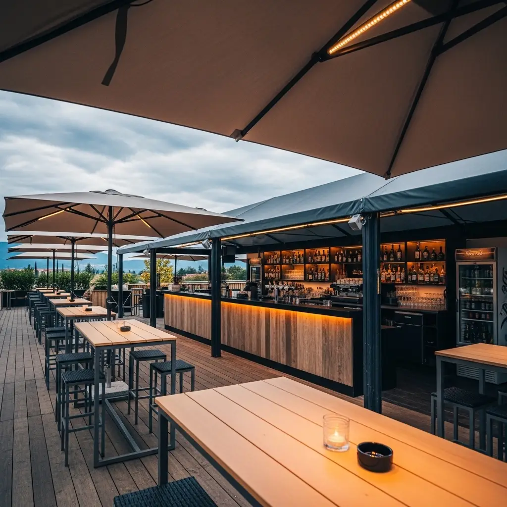Stehtische mieten für Openairs und Festivals 3 Festival-Bar mit wetterfestem Mobiliar