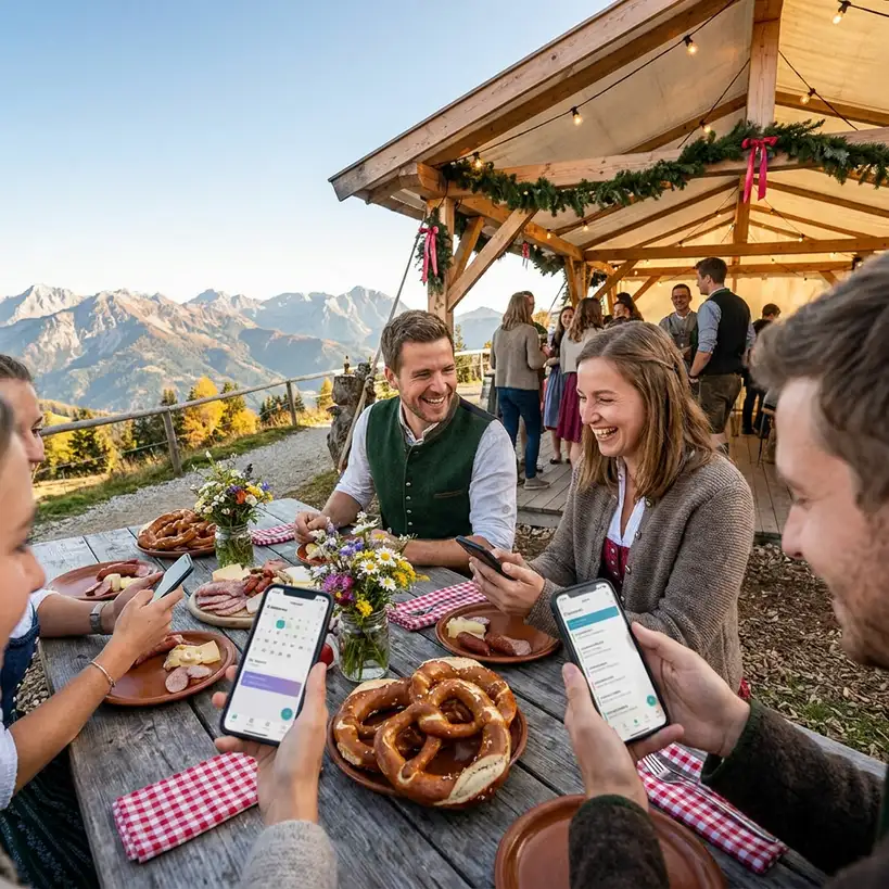 Festlich dekoriertes Oktoberfest-Zelt in der Schweiz